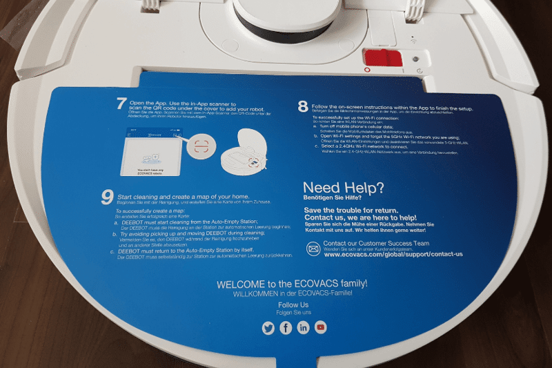 Quickstart guide for setting up the Ecovacs Deebot N8